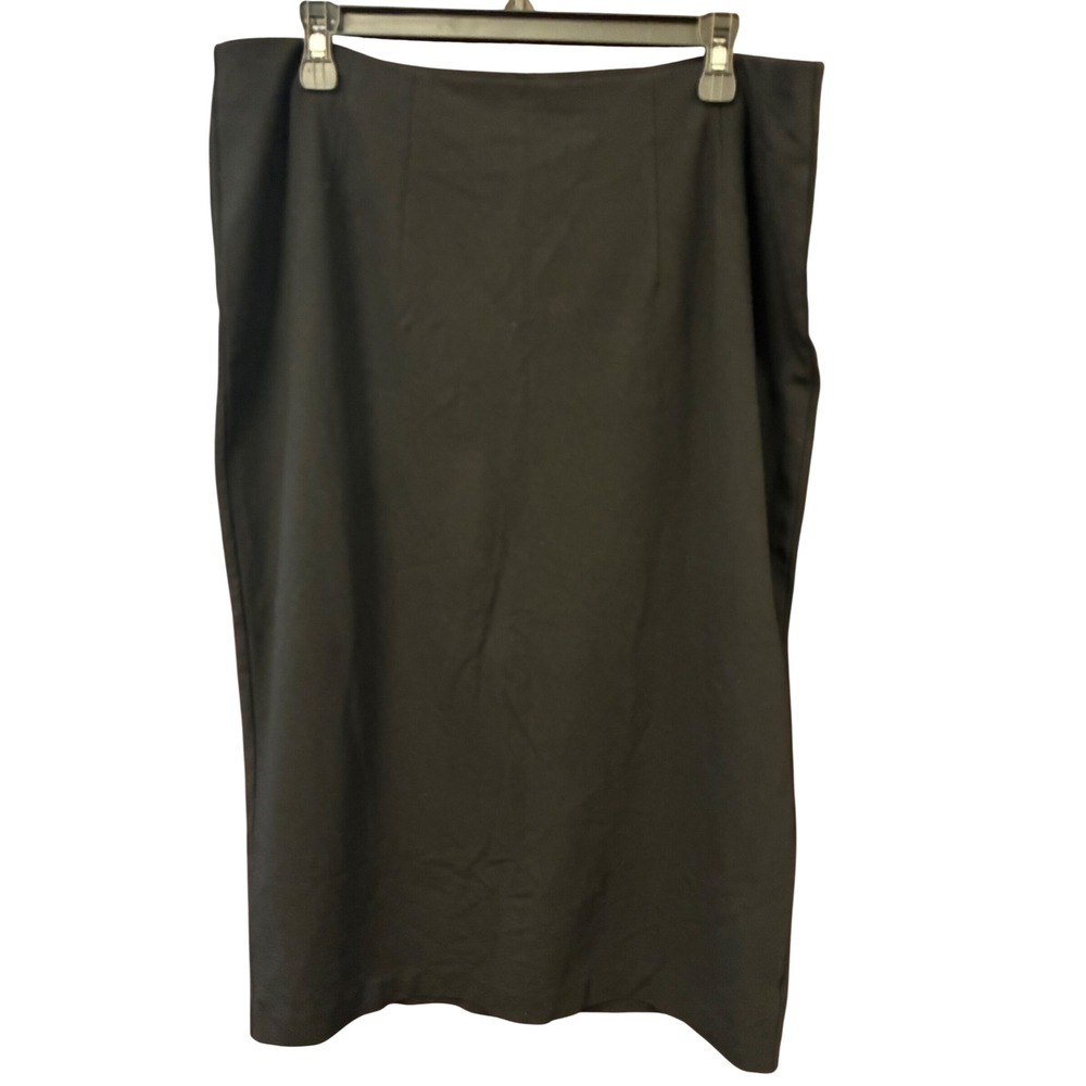 Eileen Fisher Pencil Skirt Women L Black Excellent Italian Fabric Stretch Midi